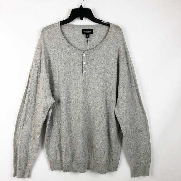 Bonobos Mens Henley Pullover Sweater XXL Shell Grey Hemp Silk Long Sleeve NWT - Picture 1 of 8